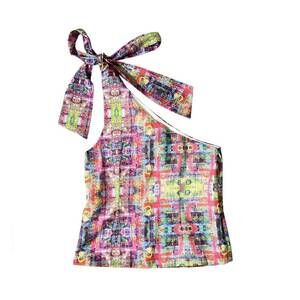 NEW LITTLE OLIN kids accent shoulder top in pink neon